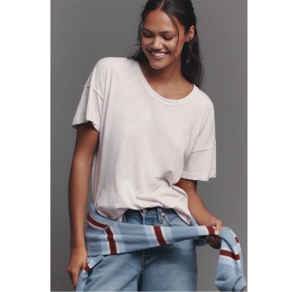 Anthropologie The Jordyn Cotton Slub Crew Neck Oversized Tee by Pilcro White S